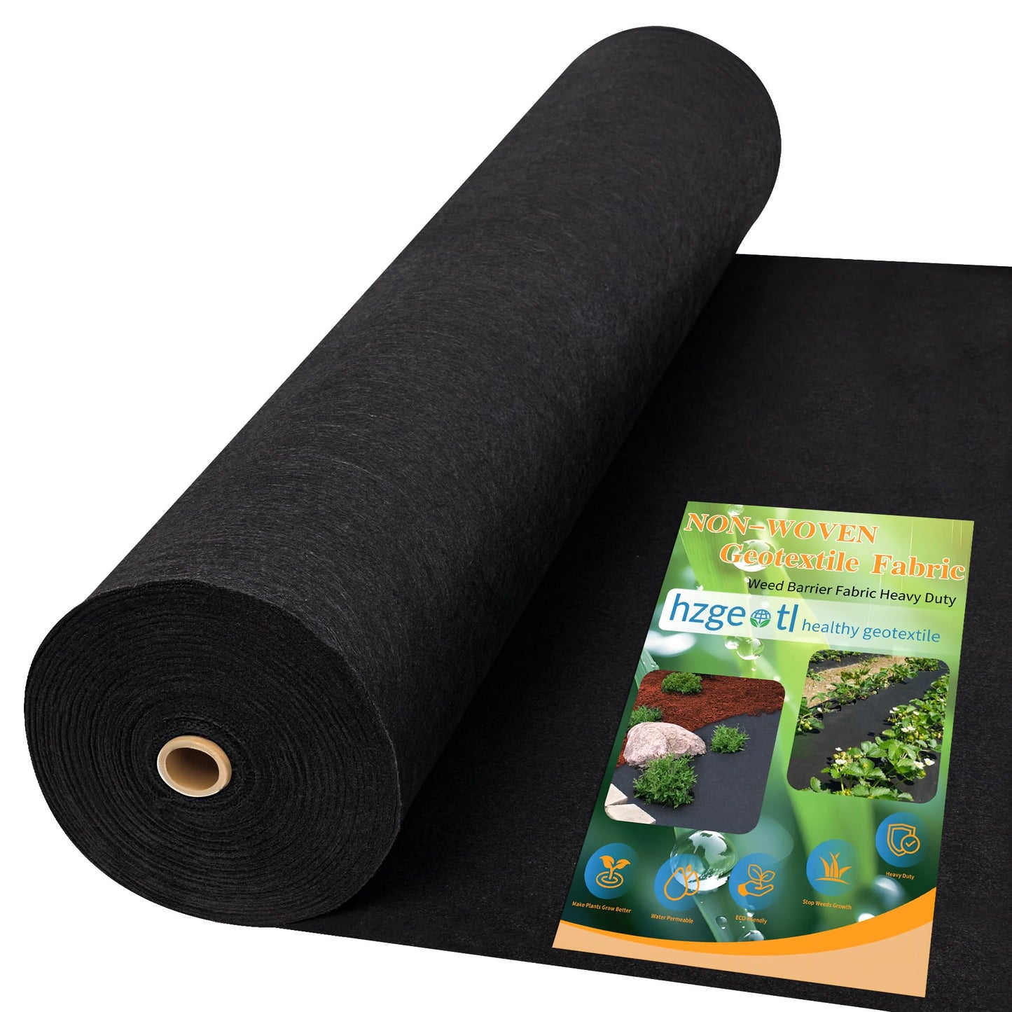 hzgeotl Weed Barrier Landscape Fabric | Heavy Duty Premium Weed Control Fabric -Durable & Eco-Friendly Weed Block Gardening Mat (8OZ 3x200ft, Non Woven)