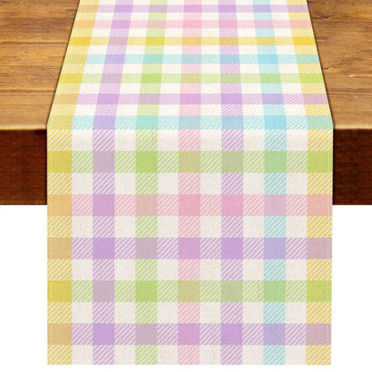 Nepnuser Linen Spring Easter Buffalo Check Plaid Table Runner Rustic Farmhouse Home Dining Room Kitchen Table Decor (13" x 108")