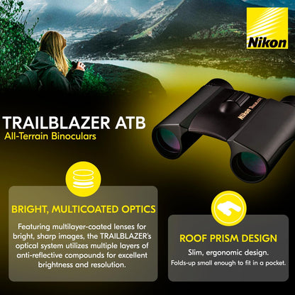 Nikon Trailblazer 10x25mm Binoculars - Compact, Waterproof & Fogproof, Bright Multilayer-Coated Optics, Roof Prism - All-Terrain Outdoor Wildlife Viewing & Birdwatching Binoculars (8218)