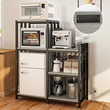 METYERRY6-Tier Adjustable Mini Fridge Cabinet With Power Outlet,Kitchen Bakers Rack With storage,Mini Fridge And Microwave Stand,Coffee Bar, Free Standing Shelf for Kitchen, Home Office,Balcony,Greige