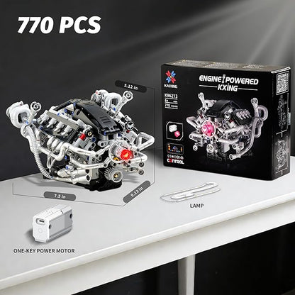 V8 Engine Model Kit that RunsVisible Building Toys with APP Control Motor &amp LED Light Mini Engine kit for Adults &amp Boys Kids 14+ Years Old (770PCS)
