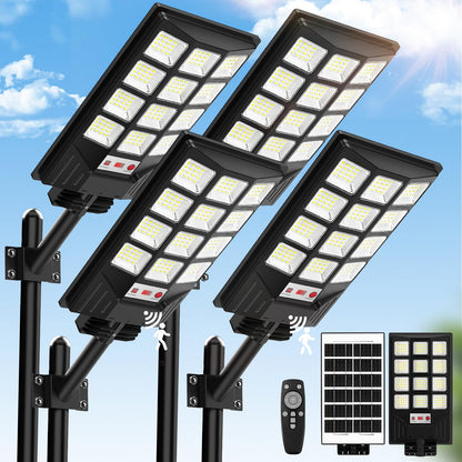 Brightever 4-Pack Solar Street Light Outdoor Waterproof, Motion Sensor Solar Powered Light, Dusk to Dawn LED Solar Parking Lot Flood Light for Outside, Yard, Garden, Path