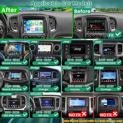 4+64 Android Radio for Jeep Grand Cherokee Radio 2014-2021, for Dodge RAM 1500/2500/3500 2013-2018, for Dodge Challenger Charger Radio 2015-2023, Car Stereo, Wireless Carplay, GPS Navigation