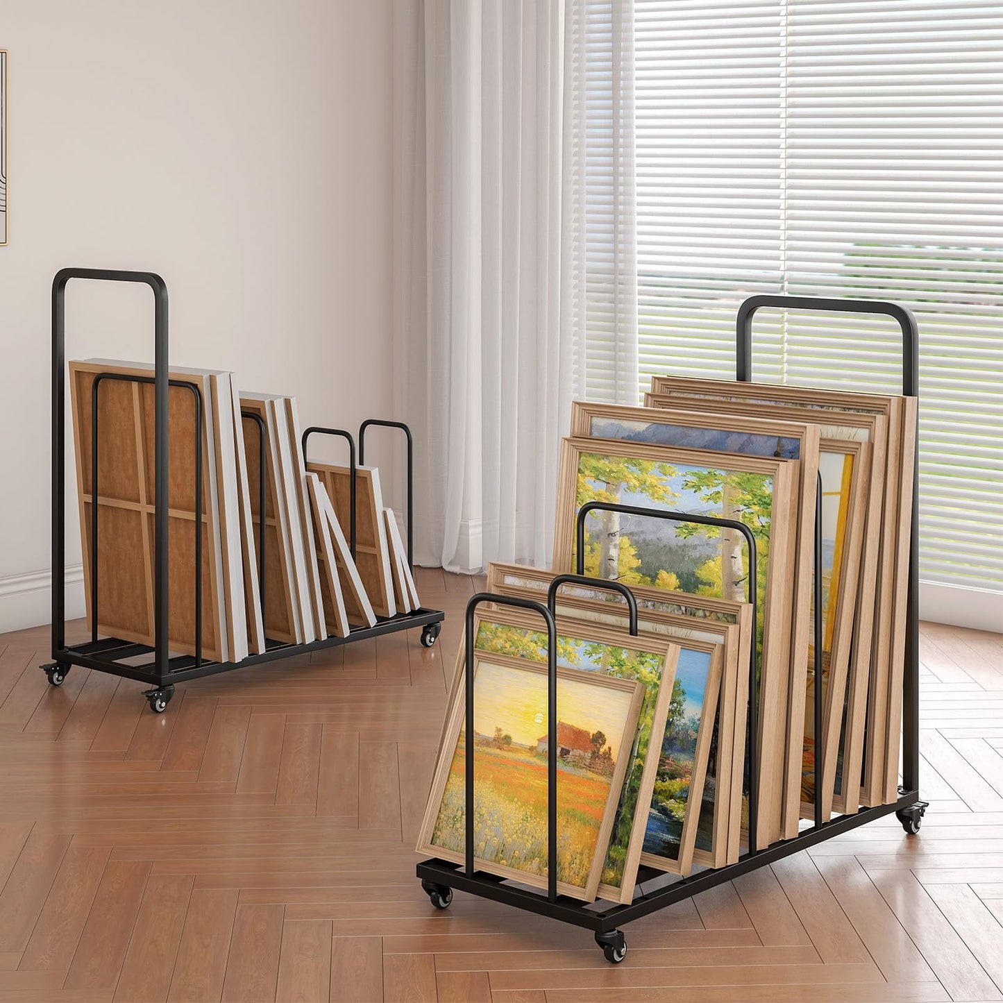 WYJREES Cardboard Box Organizer, Metal Carton Cart Stand, Ajustable Carton Storage Rack with Wheels and Handle, Carton Box Organizer for Home Warehouse