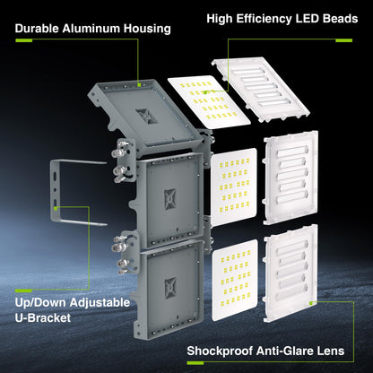 STASUN 2 Pack 300W LED Flood Lights, Mini Series Outdoor Floodlight, 30000LM 6000K Daylight White, IP66 Waterproof, 3 Adjustable Heads, Exterior Flood Lights for Yard, Driveway, Garage, Patio,Barn