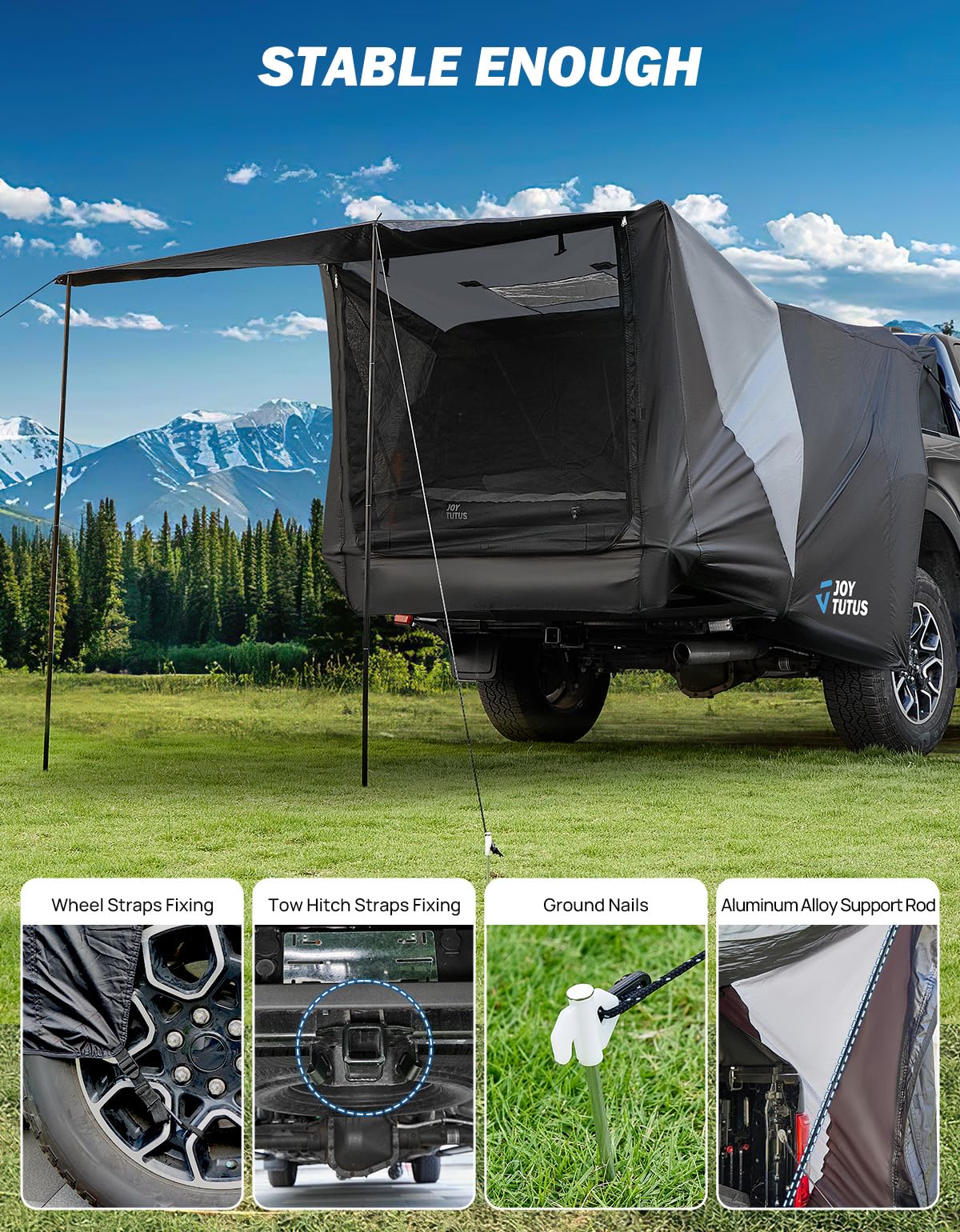 JOYTUTUS Truck Tent with Awning, Truck Bed Tailgate Tent Pickup Camping Tent Canopy (Only Fits Full-Size Truck with Soft Topper or Camper Shell)