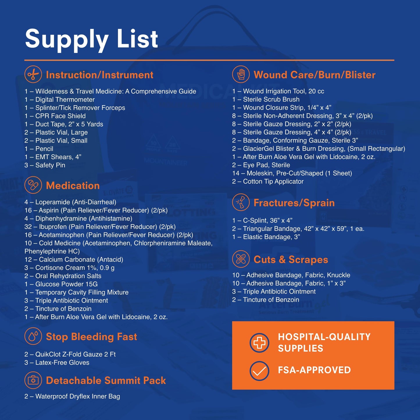 Adventure Medical Kits Mountain Series Medical Kit - Mountaineer - Emergency Medical First Aid Kit - For 28 People for 10 Days - Comes with QuikClot Gauze, Tourniquet, Guide Book & More - 218 Pieces