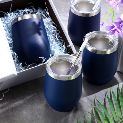 Inbagi 30 Pack 12 oz Stainless Steel Tumblers Bulk with Lids and Straws, Double Wall Insulated Wine Tumblers for Wedding Party Favors, Bridal Shower, Birthday Event Gifts (Navy Blue)