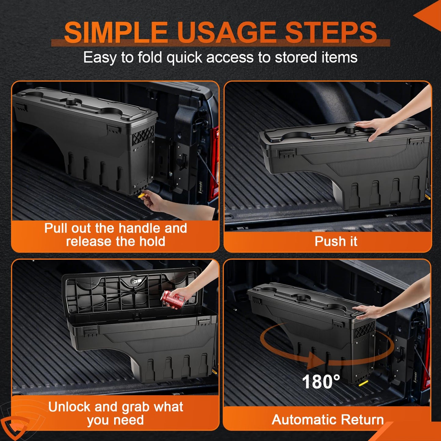GEARLAST Truck Bed Storage Box Fit for Dodge Ram 1500 2019-2025 Passenger side