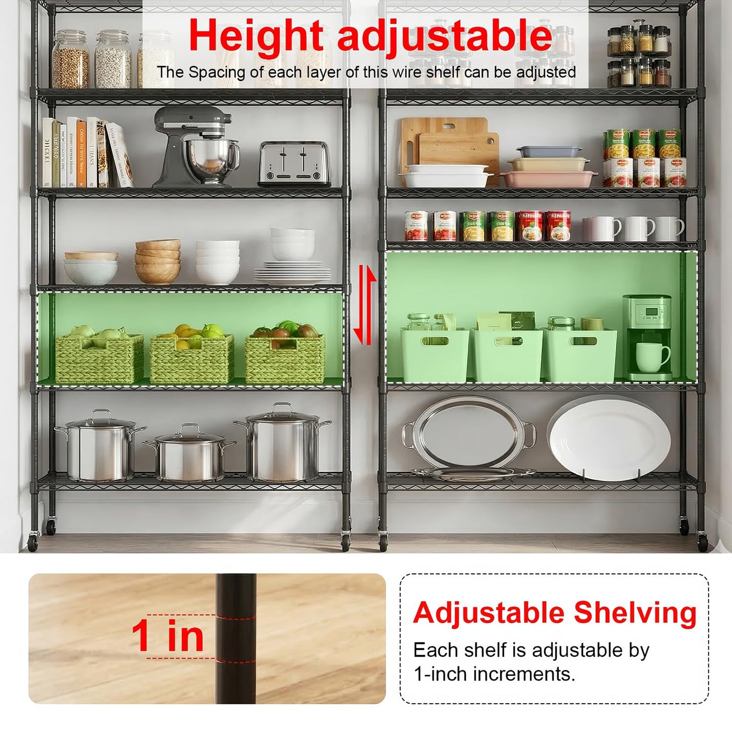 PayLessHere | 6-Tier Wire Shelf with Wheels | 45"x18"x82" | Black | Adjustable Racks | Heavy-Duty Storage Shelves, Holds Upto 510 lbs | Rust-Resistant, No-Tool Assembly | for Home, Garage Shelving
