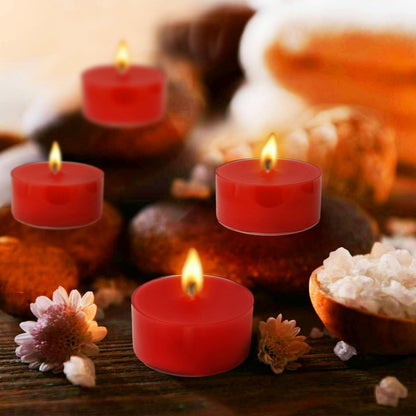 Tea Lights Red Tea Candles Set of 24 – Tealight Candles with Strawberry Scent, Long Burning Handmade Tealights for Wedding Meditation Home Decor Gift