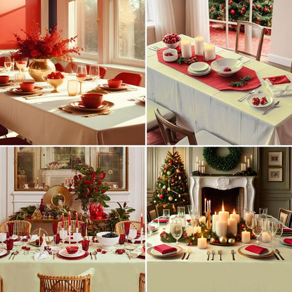 Aocoz Rectangle Tablecloths 90x132 Inch 6 Pack Ivory Tablecloth for 6ft Washable Decorative Linen Polyester Table Cloths for 8ft Dining Table Banquets Buffet Parties and Wedding