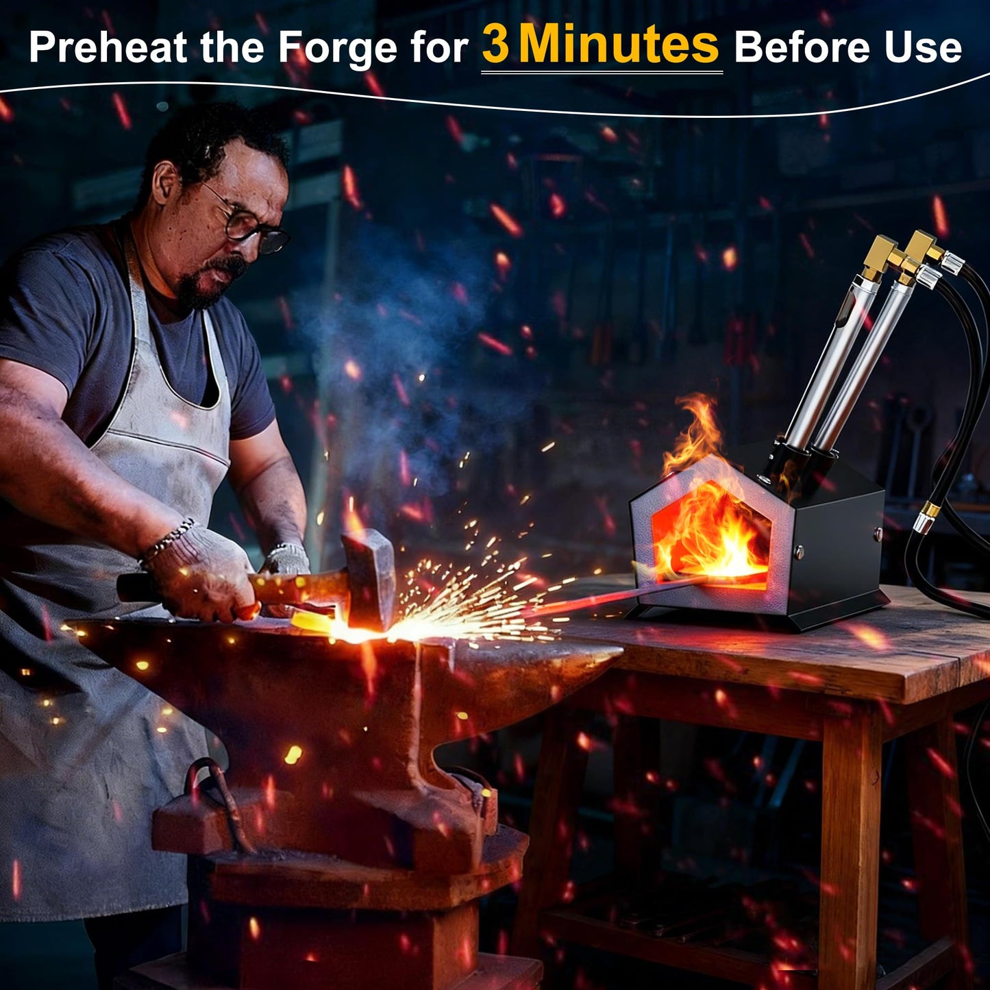 MMasters Portable 2 Burner Propane Forge, 2600°F High Temp Gas Forge for Blacksmithing & Knife Making, Complete Compact Tool Kit