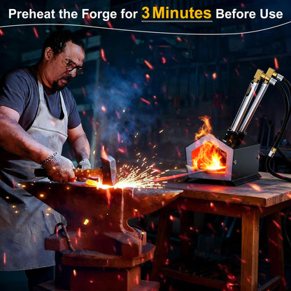 MMasters Portable 2 Burner Propane Forge, 2600°F High Temp Gas Forge for Blacksmithing & Knife Making, Complete Compact Tool Kit