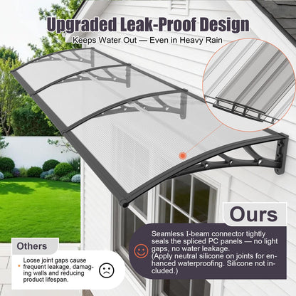 40x60 Inch Window Door Awning Exterior,Polycarbonate Outdoor Overhang Canopy Shelter,UPF 50+ UV Rain Snow Sun Protection,Spliced Overdoor Awnings for Outside,Porch,Patio,Deck,House Entrance