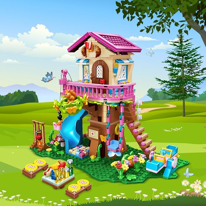 HOGOKIDS Tree House Building Set with LED Light - 622pcs Treehouse Building Blocks Toys Forest Up House Toys with Slide Birthday Easter Gifts for Kids Girls Boys Age 8 9 10 11 12+