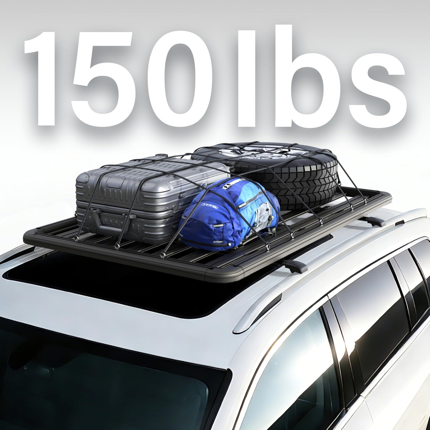 WILDROAD Aluminum Roof Platform, 55" x 47" Universal Flat Roof Rack Heavy Duty Roof Rack Platform with 10 Sets Eye Bolt Nut and T-Screws Anchoring Kit Fits for SUV, Truck