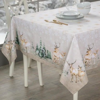 Maison d' Hermine Table Cloth Rectangle Table 100% Cotton 70 x 90 Inches Fall Tablecloth Reusable Everyday Use for Thanksgiving Christmas Decorations Dining Farmhouse Party (Deer in The Woods)