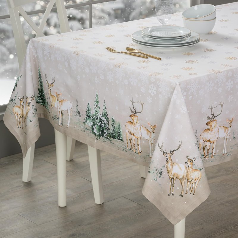 Maison d' Hermine Table Cloth Rectangle Table 100% Cotton 54 x 72 Inches Fall Tablecloth Reusable Everyday Use for Thanksgiving Christmas Decorations Dining Farmhouse Party (Deer in The Woods)