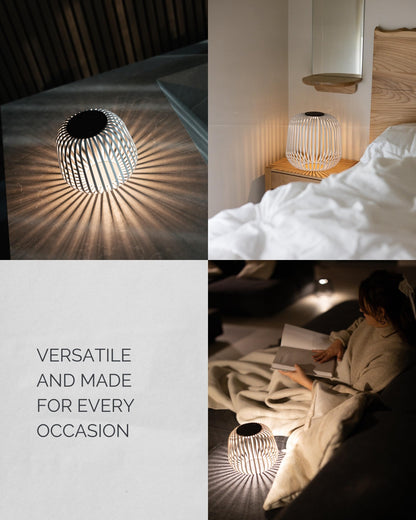 LUUK Studio Solis Wireless Solar LED Accent Lamp, Warm White Dimmable Light, Water Resistant, Indoor Outdoor Use, USB-C Rechargeable, Living Room, Patio, Soft Luxury Style, White, Size L