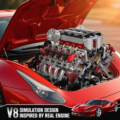 Mould King 10130 V8 Engine Model kit that Runs Build Your Own Cars Combustion Battery/Motor Blocks Sets STEM Toy Gift for Adults 14+ Teens Engineering Toys for Display Collection(2718 Pcs)