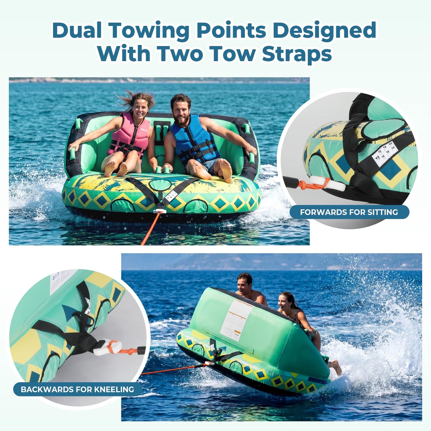 SMOOL Towable Tube for Boating, 1-4 Rider Inflatable Boat Tube with Heavy Duty 840D Nylon Cover, 0.7mm+ High-Elasticity PVC Bladder and Nylon Tow Rope Included