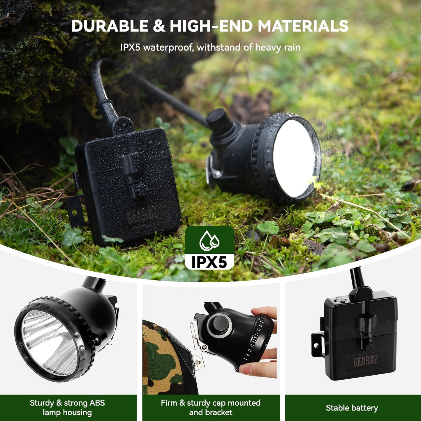 GearOZ 10W Coon Hunting Lights Headlamp for Coyotes Hog Predators, 4 Lighting Modes, IPX5 Waterproof Camping Hiking Fishing Headlamp Rechargeable 400 Lumens Bright Headlight with Hunting Cap