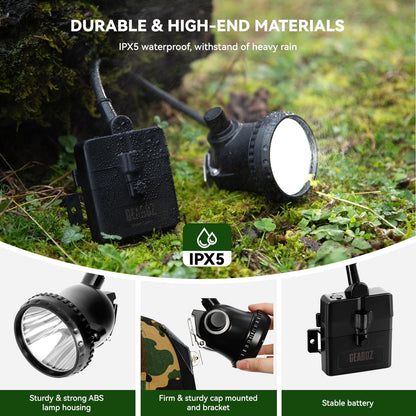 GearOZ 10W Coon Hunting Lights Headlamp for Coyotes Hog Predators, 4 Lighting Modes, IPX5 Waterproof Camping Hiking Fishing Headlamp Rechargeable 400 Lumens Bright Headlight with Hunting Cap