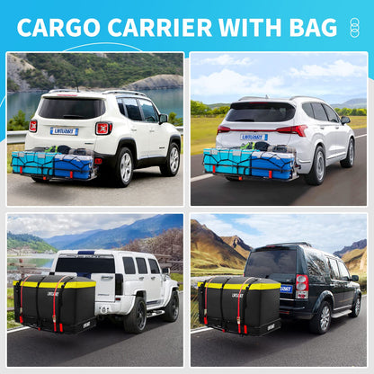 LWTURMRT 60"X21"X6" Hitch Cargo Carrier and Receiver Hitch Cargo Rack with Waterproof Cargo Bag(58"X20"X24"),Carrier Cargo Used Rust Resistant Baking Paint and Alloy Steel Material