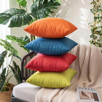 MIULEE Decorative Outdoor Throw Pillow Covers - Waterproof Faux Linen Cushion Cases | 24x24 Inch Red (Pack of 2)