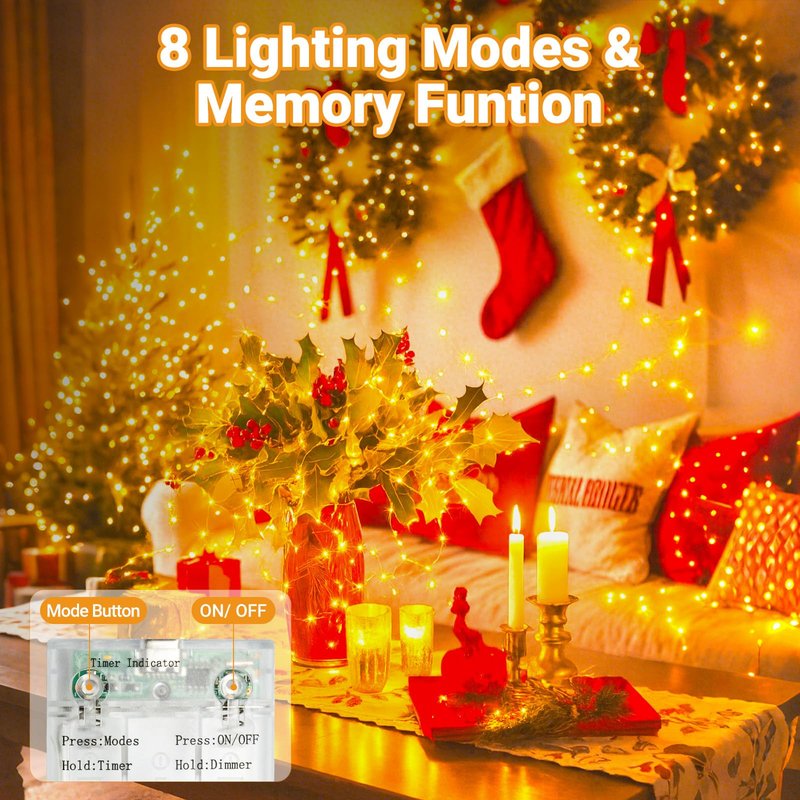 litogo 3 Pack Fairy Lights Battery Operated with Timer, 33FT 100LED USB-C Twinkle String Lights - 8 Modes Dimmable for Indoor Bedroom Centerpiece Wedding Classroom Dorm Christmas Decorations