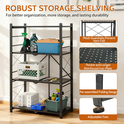 INTER HUT 4 Tier Foldable Greenhouse Shelving Unit, Heavy Duty Steel Plant Stand Storage Rack, No Assembly Required, 130lbs Per Shelf Capacity, 28"x14.6"x44.7”, 2 Pack, Black