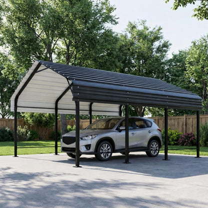 12x15 FT Heavy Duty Metal Carport, All-Weather Outdoor Vehicle Shelter with Steel Roof & Reinforced Frame, Permanent Car Canopy for Trucks, SUVs, Boats & Garden Storage, Gray