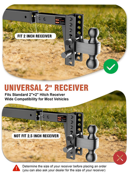 Aquilaplain 2 inch Adjustable Trailer Hitch with 2 Anti-Theft Lock Pins - 6" Rise/Drop, 2'' & 2-5/16'' Ball Hitches 25000 LBS Heavy Duty Towing Ball Mount for RVs, Campers, Boat Trailers