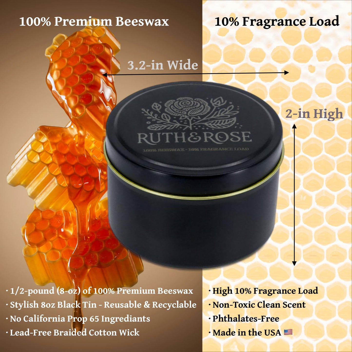 RUTH & ROSE Enchanted Forest Scented Candle, 100% Beeswax Candle for Home, 8oz, +65 Hours Burn Time, Aromatherapy Non Toxic Candles, Gift for Women & Men, Made in USA, Perfect for Travel or Gifting