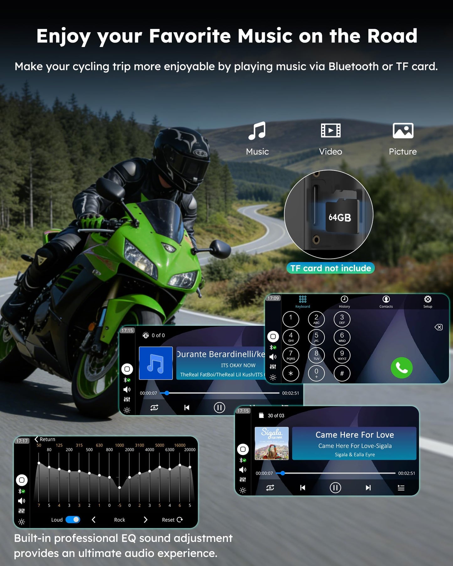 Carpuride Motorcycle Carplay with Type-C Port & TPMS, 6.25" Wireless Car Play & Android Auto GPS Navigation Moto Screen with Wired Controller, IP67 Waterproof, OTA, Dual Bluetooth, Intercom,Play Music
