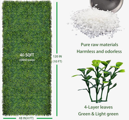 ODTORY Artificial Boxwood Roll Panels, 48"x120" (40 sq.ft) UV-Resistant Faux Ivy Privacy Fence Screen, Decorative Grass Wall Covering for Indoor & Outdoor Garden, Backyard, Balcony, Home Decor