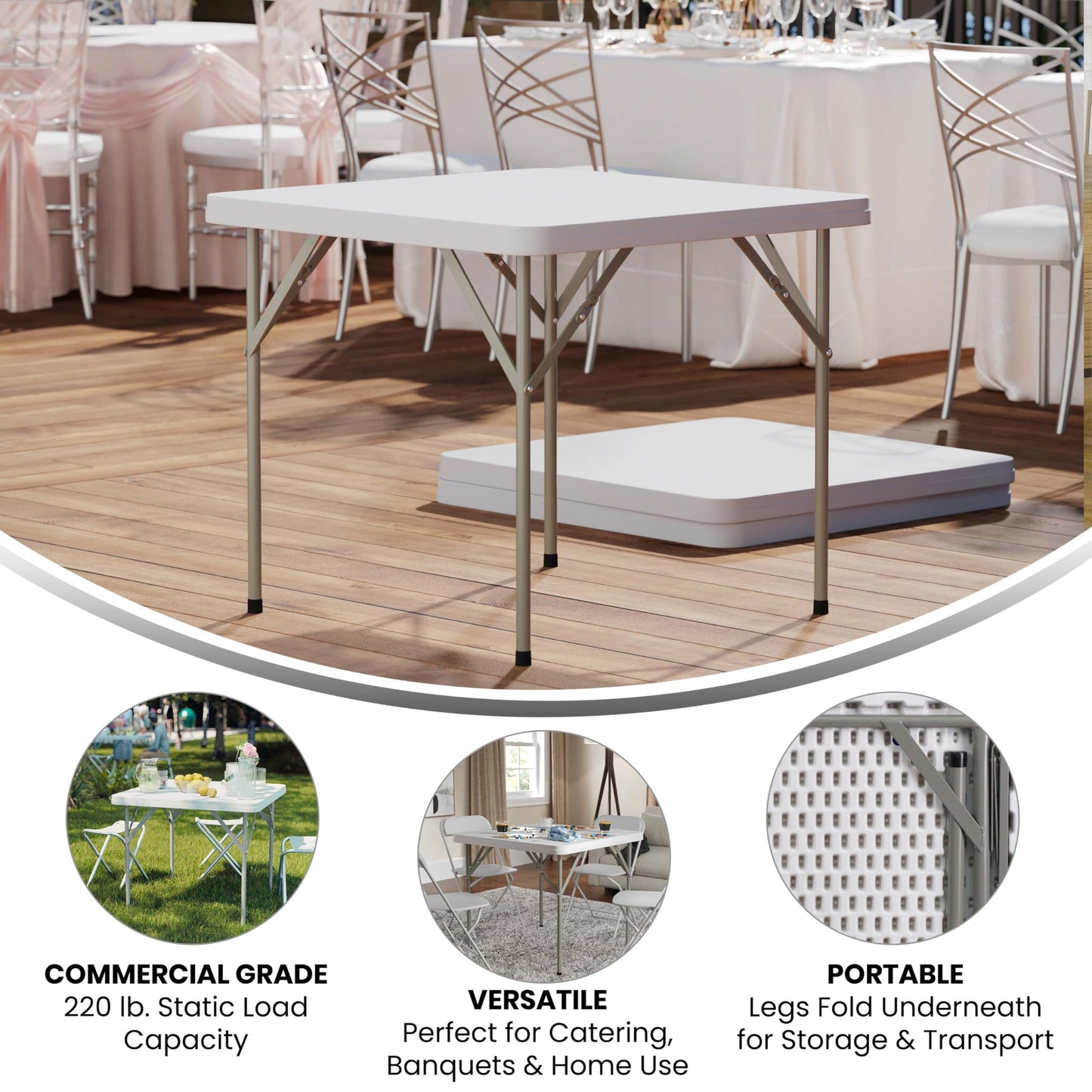 Flash Furniture Square Plastic Folding Event Tables, Set of 12, Granite White