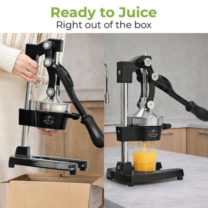 Zulay Kitchen Cast Iron Juicer - Easy-to-Clean Heavy-Duty Manual Juicer, Professional Citrus Juicer - Stainless Steel Lemon Squeezer - Manual Citrus Press & Orange Squeezer - Orange Juicer (Black)