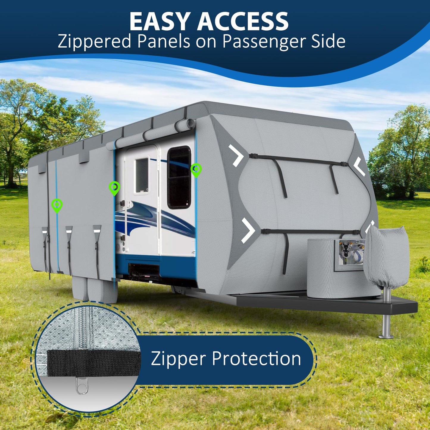 Mofeez Travel Trailer RV Cover, Extra-Thick Upgraded 7 Layers for Camper Cover 24'-27' Windproof Waterproof Rip-Stop RV Covers with 2Pcs Extra Straps & 4 Tire Covers