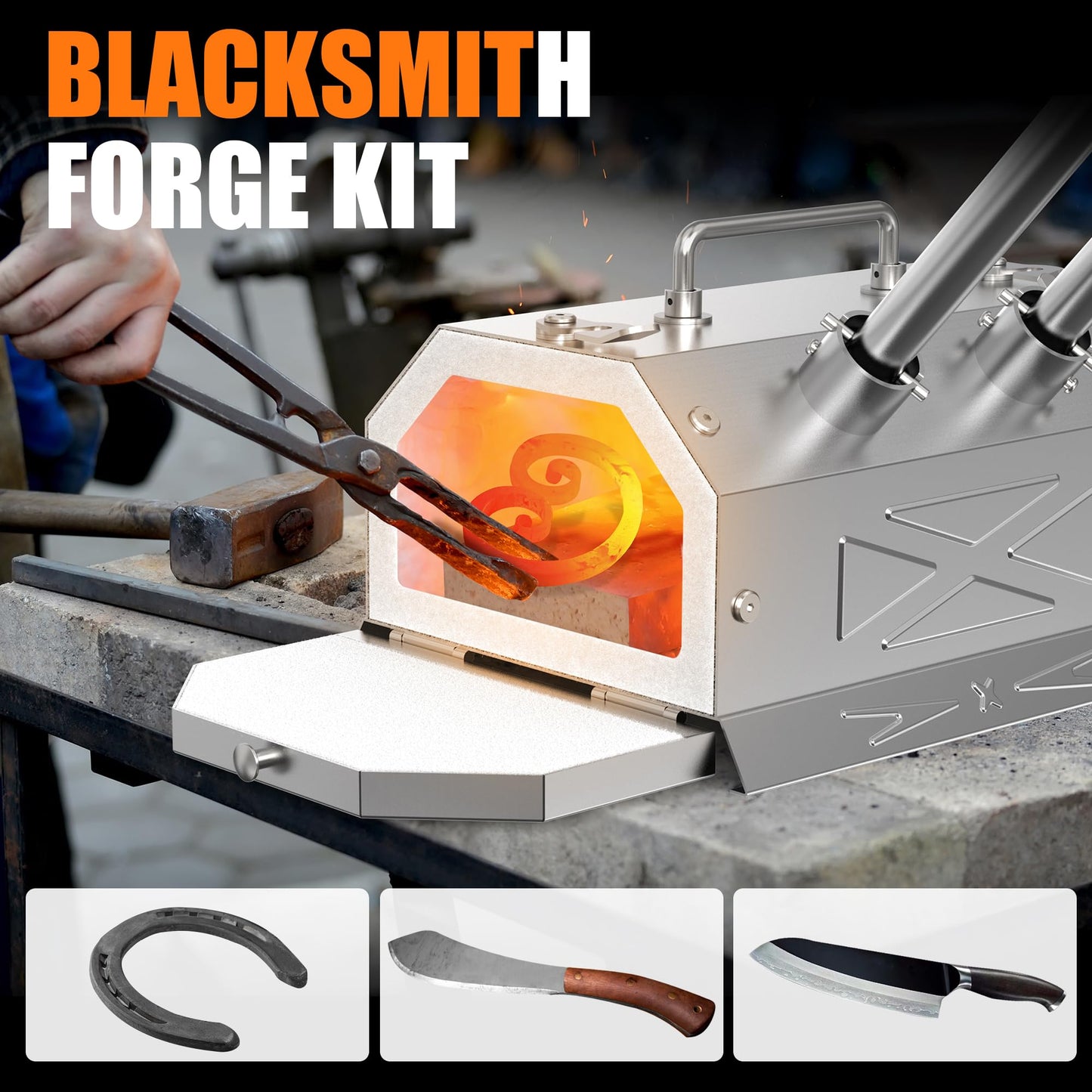 Nelyrho Portable Blacksmith Beginner Forge Kit with 30PSI Regulator, Dual Burners Professional Artists Hobby Knife Making Blacksmith Tools (Double Burners)