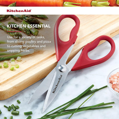 KitchenAid Kitchen Shears - Durable Stainless Steel Scissors with Soft Grip Handle, 8.72 Inch, Red