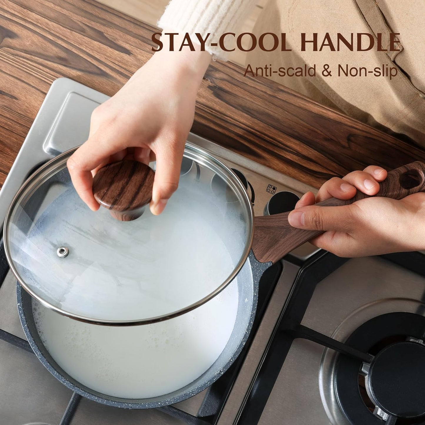 SENSARTE Nonstick Saucepan Set - Swiss Granite Coating, Induction Compatible, 1.5QT & 2QT Pots