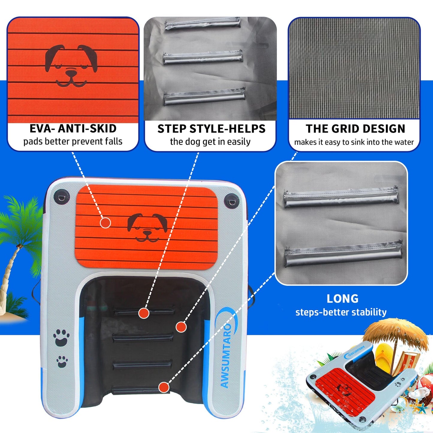 Inflatable Dock, Load-Bearing 200 pounds, Dog pet ramp, Suitable for Swimming Pools, Boat Docks, Lakes, Beach use Water Sports Platform.