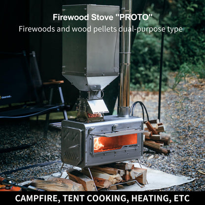 Soomloom Firewood Stove PROTO Dual-purpose Camping Pellets Combi Stove Stainless Steel Compact Tent Cooking Barbecue BBQ Campfire Chimney Portable Camp Outdoor Heating Hybrid Stove
