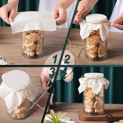 Tatuo 20 Pieces Unbleached Muslin Jar Cloth Covers Kombucha Fermentation Breathe Muslin 8 Inch Square Covers with 20 Rubber Bands and 5 Meters Jute Rope for Bottle Jar