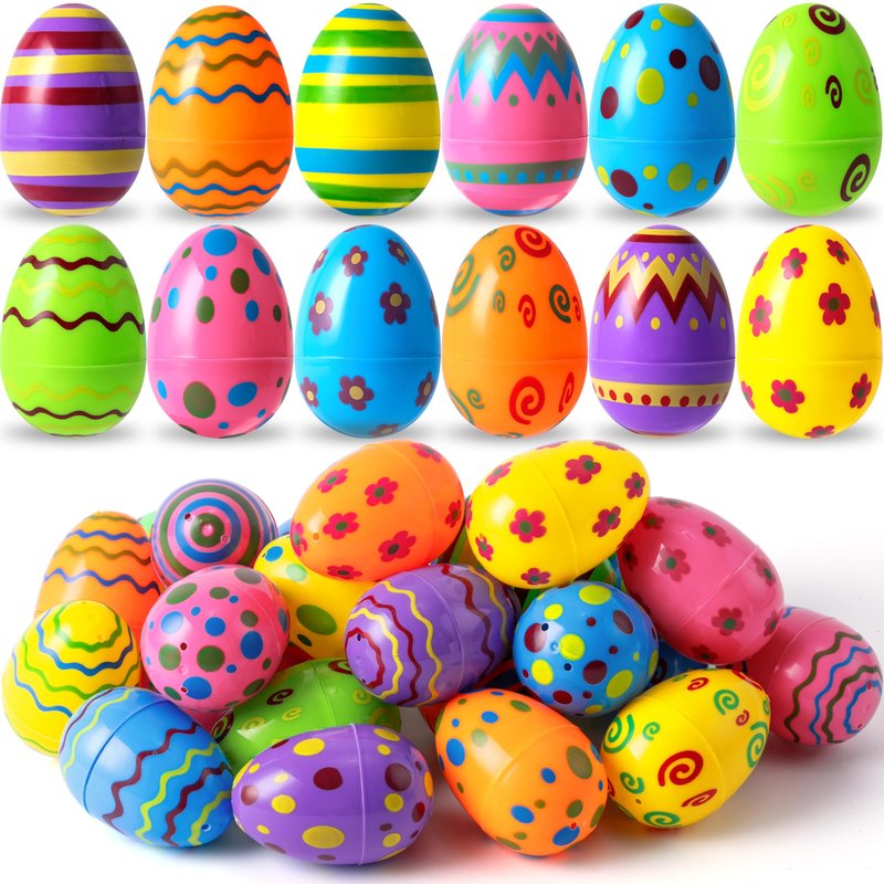 JOYIN Toy 18 PCs Plastic Printed Bright Easter Eggs, Over 3.15'' Tall Fillable Empty Eggs Bulks for Easter Hunt, Basket Stuffers Fillers, Classroom Prize Supplies, Filling Treats and Party Favor
