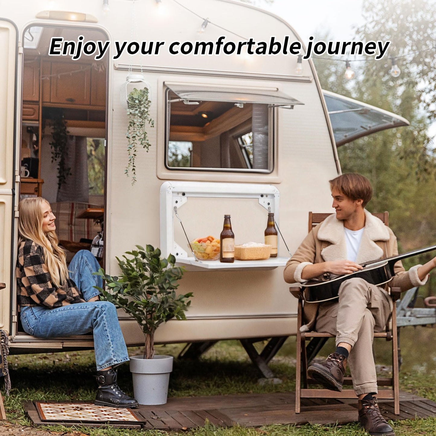 DXGTOZA Foldable Rv Tables Campervan Outside Picnic Wall Mounted Table Aluminum Alloy Folding Wall Table Kit for Campervans/Motorhomes/Travel Trailers/Truck Campers