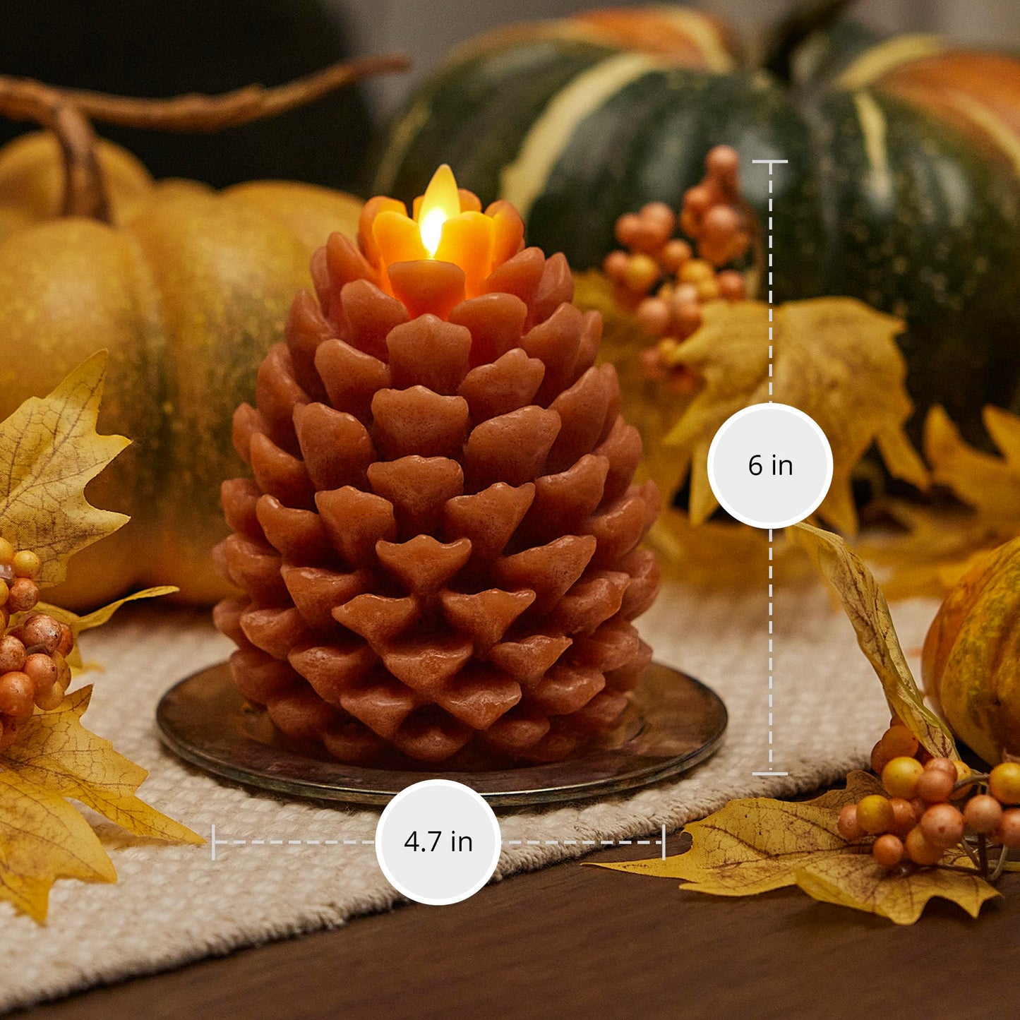 Luminara Pinecone Flameless Candle Adobe Chalky Finish Pine Cone Figural, Real Wax Unscented LED Candles, Battery Operated with Timer, Holiday Decoration (4.7" x 6")