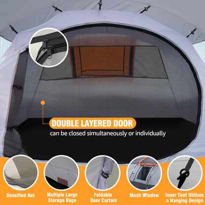 Chihee Camping Tents Tunnel Tent 4 Person Family Tents with 2 Doors Extra Weatherproof Outdoor Shelter 4 Seasons Tents with Double Waterproof Groundsheets Screened Room Porch Carry Bag for Travelling